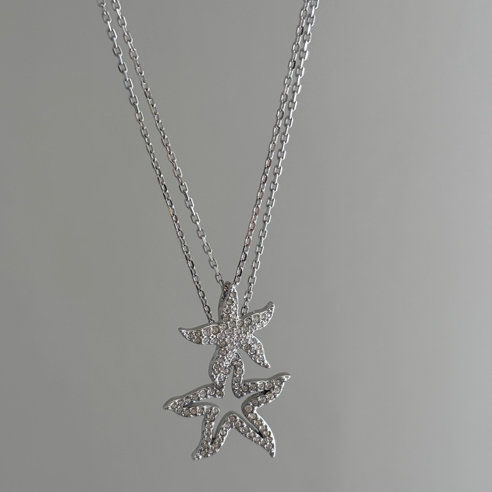 Swarovski Silver Holly Starfish Double Pendant Necklace with Clear Crystals